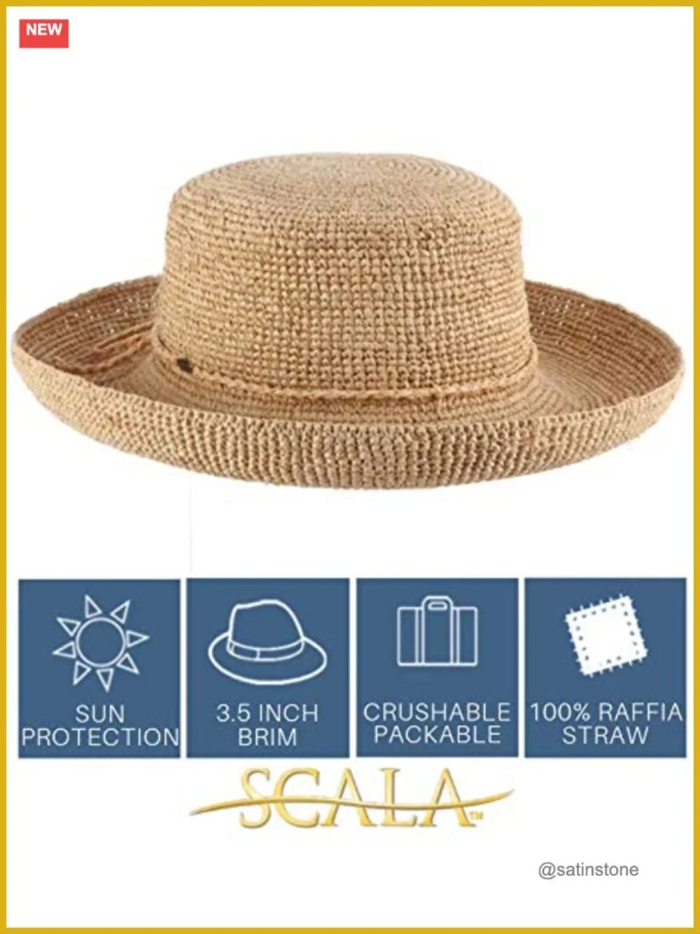 Crocheted Packable Raffia Sun Hat with Drawstring, Crushable